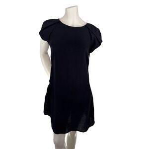 Covet‎ Black Shift Dress Pleated Cap Sleeve Minimalist Tunic Office Chic M